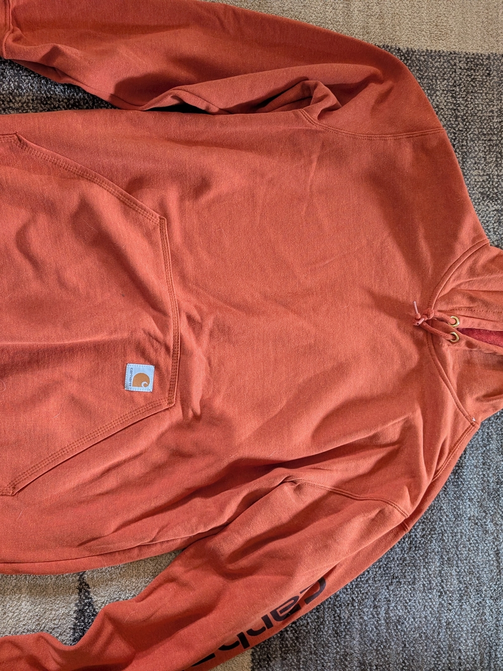 Carhartt Rust Orange Pullover Hoodie with Sleeve Logo